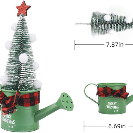 Christmas Tree for Watering Can Base, Mini Artificial Sisal Christmas Trees, Tabletop Snow Frost Pine Tree, Xmas Bottle Brush Tree with Snow Globe for Home Interior Decor