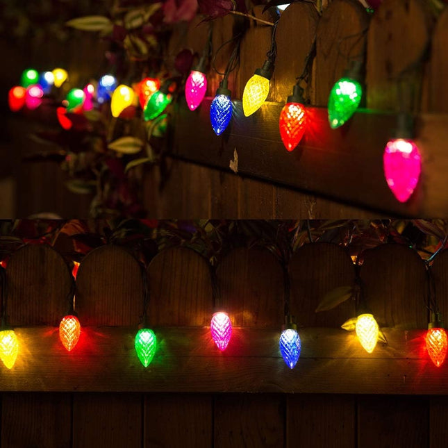 Twinkle Star C9 Christmas String Lights, 50 LED 33 ft Outdoor Fairy Lights with 29 V Safe Adaptor, Extendable Green Wire String Lights for Patio Xmas Tree Wedding Party Decoration, Multicolor