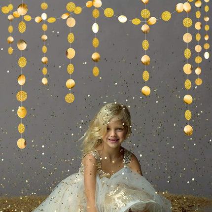 Decor365 Gold Circle dots Garland Golden Party Decorations Glitter Polka Dots Streamers Hanging Backdrop Bunting String Wedding Birthday Baby Shower Graduation Year Christmas Sweet 16 Bday Decor