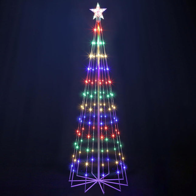 OUSHENG 6' Multicolor LED Animated Outdoor Christmas Tree Lightshow Decorations, Lighted Cone Wire Artificial Tree Decor with Star Lights for Yard Patio Garden Outside Indoor, 4 Colors