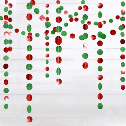 Decor365 Green Red Circle Dots Garland Kit for Xmas Christmas Party Hanging Decoration Streamers Banner Christmas Tree Garlands for Year Eve Celebration Birthday Wedding Baby Shower Holiday Decor