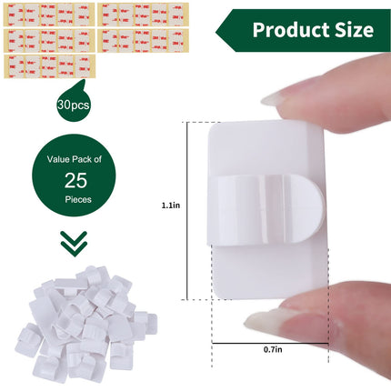 Brightown White Light Clips - Strongly Sticky with 25-Clips, 30-Stickers Christmas Light Clips, UV-Resistant Material, Decorate Damage- Cable Clips for Indoor Outdoor String Lights