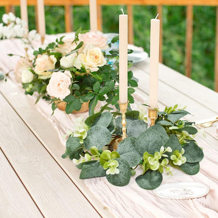6Pcs Candle Rings, Artificial Eucalyptus Wreath Candles Wreaths, Small Greenery Farmhouse Wreath for Door Wedding Centerpieces Home Party Table Decor, 4" ID / 9.8" OD