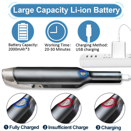 Car Vacuum Cleaner Cordless Rechargeable Mini Handheld Bug Vacuum With Powerful Suction Lightweight Quick Charge 2 Suction Modes, For Pet Hair Home Office Travel & Car Cleaning M11P13