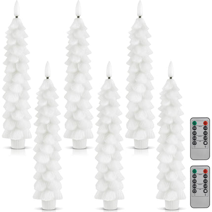 Funtery 6 Pcs Christmas Flameless Taper Candles with Remote Timer 9.7 Inch Real Wax Battery Operated Christmas Tree Candle Lights Candlesticks with 3D Flame for Home Windows Fireplace Decor (White)