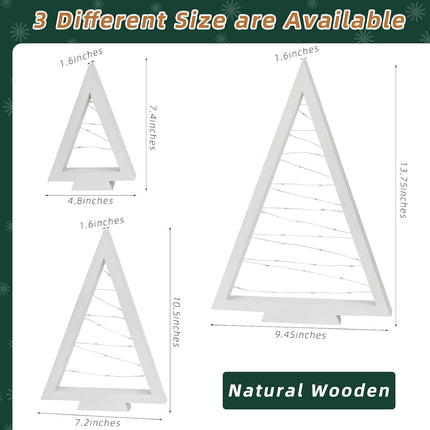 Set of 3 Tabletop Wood Christmas Tree with Lights, Lighted Wooden Triangle Christmas Trees with Remote Timer Farmhouse Holiday Xmas Tree Decorations for Home Fireplace Mantle Decor (White)