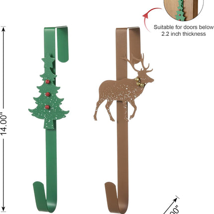 Glitzhome 2 Pack Wreath Door Hanger Over The Door Metal Wreath Hooks for Front Door, Christmas Wreath Holder with Tree & Reindeer
