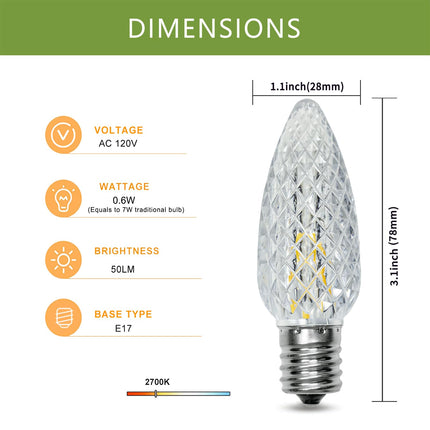 50Pack C9 Replacement LED Light Bulbs, Strawberry Christmas Bulb 2700K Soft White Shatterproof & Waterproof Outdoor String Light Bulbs, E17 Candelabra Base Edison Bulbs for Holiday Decoration