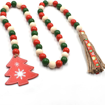Wood Bead Garland for Christmas Tree, Christmas Wood Bead Garland Christmas Wooden Beads Garland Christmas Wood Garland Christmas Wood Bead Garland with Tassels Red and White Christmas Decor