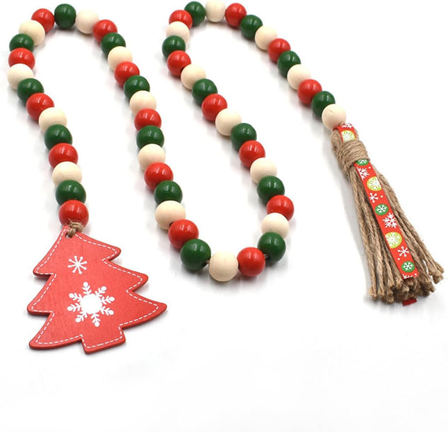 Wood Bead Garland for Christmas Tree, Christmas Wood Bead Garland Christmas Wooden Beads Garland Christmas Wood Garland Christmas Wood Bead Garland with Tassels Red and White Christmas Decor