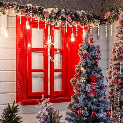 Jetec 36 Pcs Crystal Christmas Tree Ornaments Clear Glass Hanging Ornaments for Centerpieces Icicle Prisms Crystal Chandelier Bead Garland Crystal Ornament for Xmas Tree Window Home Decoration