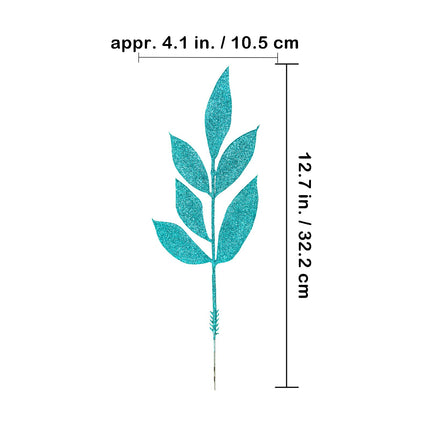 Winlyn 40 Pcs Teal Glitter Bay Leaf Sprays Artificial Christmas Tree Picks Sprays 12.7" Tall for Teal Christmas Tree Winter Wreath Swag Floral Arrangement Vase Wedding Bouquet Centerpiece Decoration