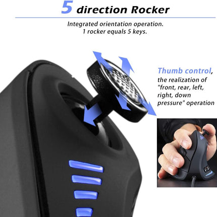 Vertical Mouse, Ergonomic USB Wired Vertical Mouse with [5 D Rocker] [10000 DPI] [11 Programmable Buttons], RGB Gaming Mouse for Gamer/PC/ Laptop/Computer