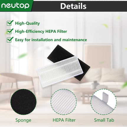 Neutop Filters Compatible With Ecovacs Deebot N79S N79 Dn622 Dn622.11 Dn622.31 N79W N79Se Deebot 500 Dc3G And Yeedi K600 K700, Robot Vacuums, 9Pack.