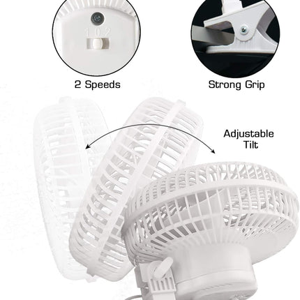 Hurricane Fans Classic 6 Inch Clip Fan Portable Fan With Strong Clamp, Two Speed Settings, And Adjustable Tilt Mechanism, White