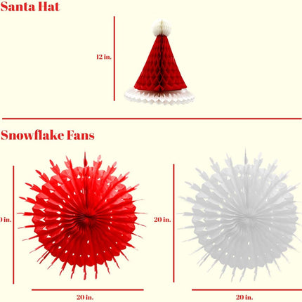 UNIQOOO 14PCS Assorted 3D Christmas Honeycomb Paper Lantern Decoration Garland Set,Celling Hanging Tissue Pine Tree Star, Santa Hat,Snowflake Fan,Japanese Lanterns for Holiday XMAS Party Banner Supply