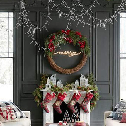 Decor365 3D Glitter Silver Icicle Garlands Banner Streamer for Christmas Party Decoration Year Ice Winter Wonderland Birthday Streamers Wedding Baby Shower