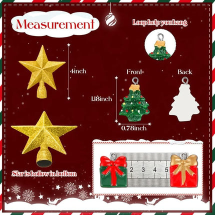 30 Pieces Mini Christmas Tree Skirt Mini Resin Christmas Ornament Miniature Christmas Tree Ornaments Santa Snowman Ornament with Glitter Star Tree Topper for Tree Decoration (Tree Topper in Gold)