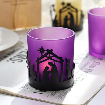 Advent Christmas Candle Holder Set with Glass Votive Tealight Candle Holders, Advent Wreath Decorations for Holiday Mantel, Table Centerpiece, and Home Decor