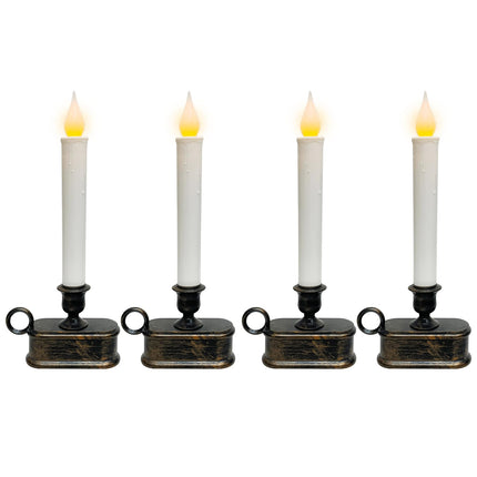 4 Pack Battery-Operated LED Window Candles, 9 Inch Flameless Taper Christmas Window Candles Lights with Dusk-to-Dawn Sensor for Christmas Window, Mantel, Dining Table, Bronze Base Holders