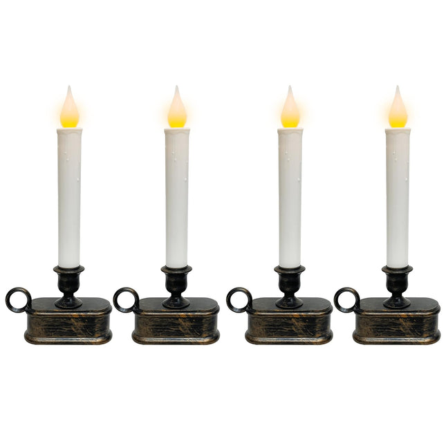 4 Pack Battery-Operated LED Window Candles, 9 Inch Flameless Taper Christmas Window Candles Lights with Dusk-to-Dawn Sensor for Christmas Window, Mantel, Dining Table, Bronze Base Holders