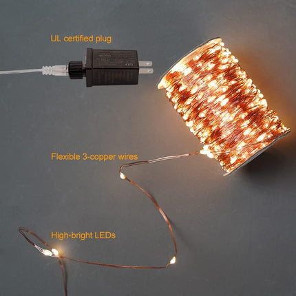 200Ft Long Fairy Lights Plug in Waterproof Outside Copper Wire String Lights with Remote 600 High-Bright LEDs for Garden, Porch, Patio, Christmas Wedding Party Decoration