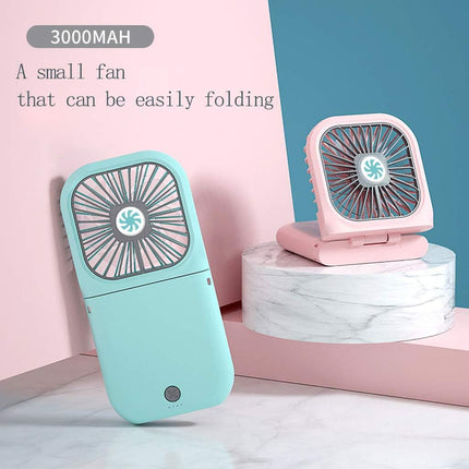 Mini Portable And Foldable Usb Rechargeable Fan With Power Bank, Handheld/Hanging Neck/Desk MultiPurpose Natural Wind Electric