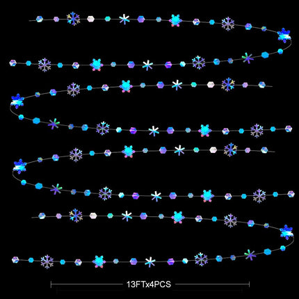 Clearance 52Ft Winter Wonderland Party Decoration Iridescent Snowflake Garland Holographic Paper Snowflake Streamer for Winter Onederland Christmas Frozen Birthday Wedding Bridal Shower Party Supplies