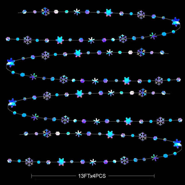 Clearance 52Ft Winter Wonderland Party Decoration Iridescent Snowflake Garland Holographic Paper Snowflake Streamer for Winter Onederland Christmas Frozen Birthday Wedding Bridal Shower Party Supplies