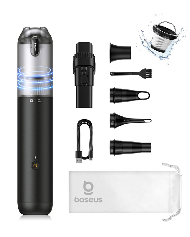 Updated Car Vacuum Portable Cordless, Baseus 12Kpa Handheld Car Vacuum Cleaner With Usb C Fast Charging, Single Touch Empty, Multifunction Air Blower Inflator Pump For Car, Swim Rings, Air Mattress