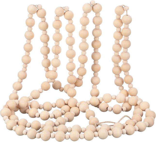 10.5 Feet Christmas Wooden Beads Xmas Bead Garland Round Bead Garland Farmhouse Bead Decor Rustic Vintage Decoration Boho Hanging Wood Beads for Christmas Tree Tiered Tray Prayer Beads (Wood Color)