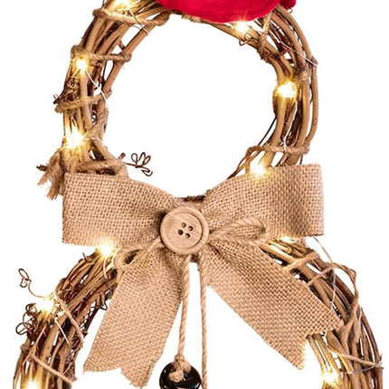 DearHouse 16 x 8 Inch Lighted Christmas Wreath Decoration, Grapevine Wreath with Hat and Bow Snowman Shape Wreath for Front Door Home Garden Wall Decor