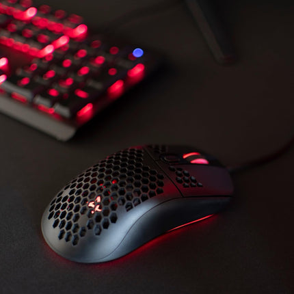Arozzi Favo Ultra Lightweight Customizable RGB Gaming Mouse with Honeycomb Pattern Pixart 3389 Sensor and Omron 20M Switches - Black