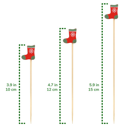 Christmas Decor Bamboo Food Appetizer Fruit Garnish Drink Picks Skewers - 3.9" (10cm) - Christmas Tree, Stocking, Ornament - 100pcs