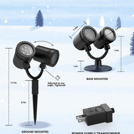 Christmas Snowflake Projector Lights, Model Dual-Head Snowfall Projector Lights for Xmas Holiday, Weddings, Indoor and Outdoor Decor of Yard, Wall, Garden, Patio and Party