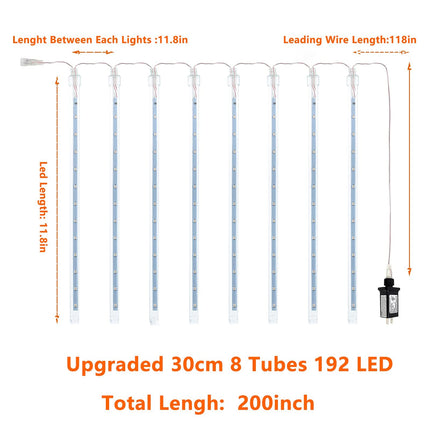 2-Pack Christmas Decorations Lights Outdoor, Total 384LED Meteor Shower Lights Rain Drop Lights 30cm 16 Tubes Indoor Outdoor Snow Cascading String Lights for Xmas Tree Roof Party Garden (Cool White)