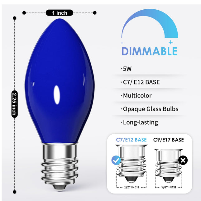 C7 Christmas Light Bulbs,Multicolor Christmas Replacement Bulbs,C7 Vintage Ceramic Incandescent Bulbs (25 Pack),E12 Candlestick Base,5W,Suitable for Christmas Indoor and Outdoor String Lights