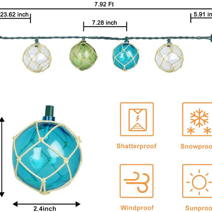 Indoor String Light 10 Nautical Fishing Floats Coastal Buoy Beach Theme Decoration for Bedroom Bathroom Window Christmas Tree, 7.92Ft Indoor Outdoor Use
