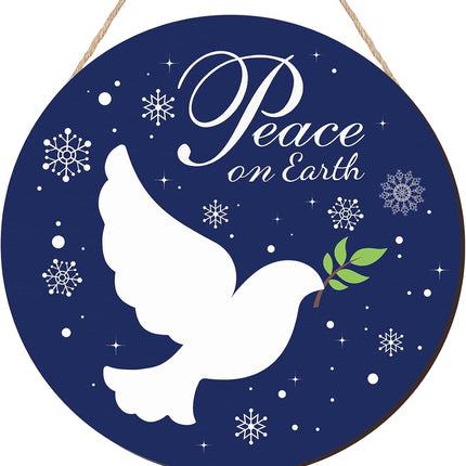 Gerrii Blue Christmas Decorations Christmas Hanging Wooden Sign Peace on Earth Door Sign Round Snow Christmas Wreath for Front Door Funny Winter Wreath Sign for Front Door Rustic Xmas Wood Sign