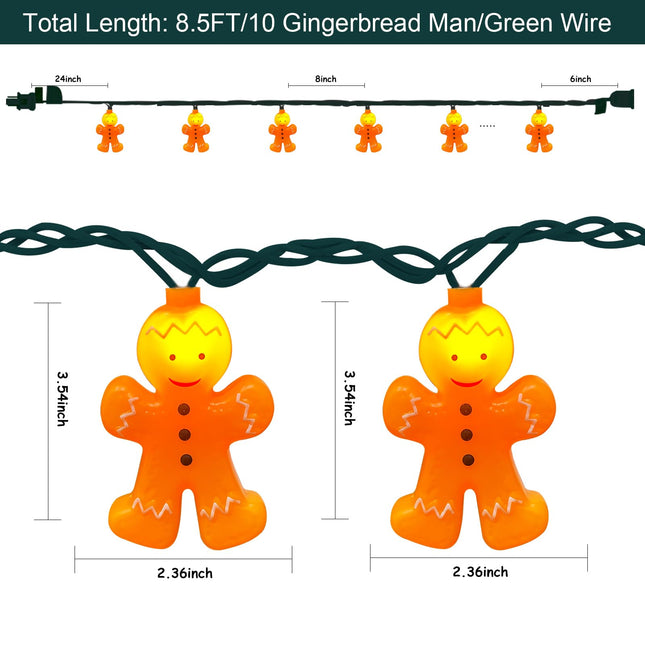 SUNSGNE 8.5FT Christmas Gingerbread Man String Lights, Decorative Indoor Fairy String Lights with 10 Gingerbread Man, Connectable Light String for Home Party Holiday Xmas Decor - Green Wire