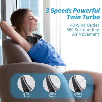 Personal Cooling Portable Neck Fans Usb Rechargeable,360 Free Rotation Lower Noise Bladeless Battery Operated Design With 3 Speed