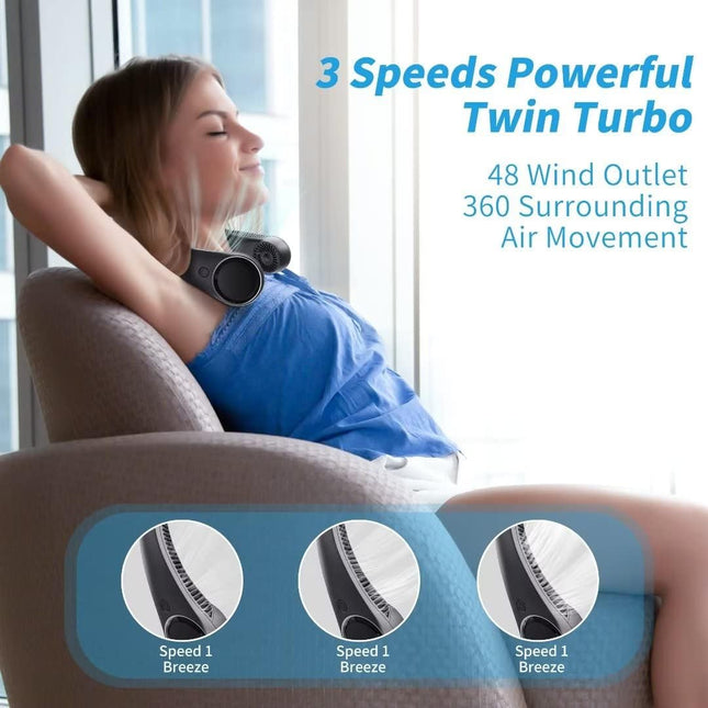 Personal Cooling Portable Neck Fans Usb Rechargeable,360 Free Rotation Lower Noise Bladeless Battery Operated Design With 3 Speed