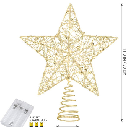 NUOBESTY Christmas Tree Topper,Treetop Ornaments with String Lights Star Shaped Lights for Christmas Decoration (Golden)