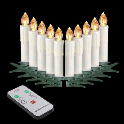 Houdlee LED Flameless Taper Candles with Remote Control and Removable Clips,Flickering 4 Inches Birthday Candles,Set of 10 Warm White Candle for Christmas, Chandelier, Mini Wedding Taper Candles