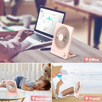 Easyacc Portable Desk Fan Desktop Fan, 3350 Battery Operated Fan 6Inch Foldable Travel Fan UltraQuiet StepLess Speed Control