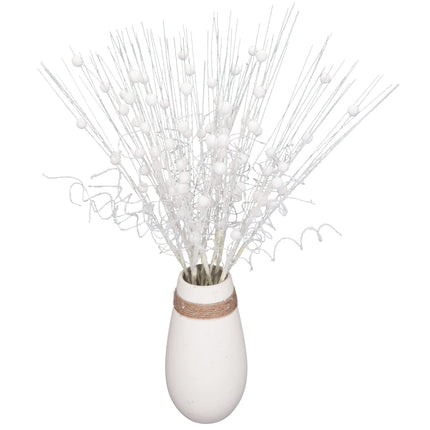 16Pcs Glitter Christmas Tree Picks Curly Sprays Sparkle Artificial Berry Stems Twigs 17" Ting Branches Vase Fillers Decorative Sticks for Xmas Tree Decorations Winter Wreath DIY Crafts (16, White)