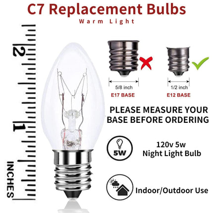 C7 Bulbs C7 Christmas Light Bulbs,25 Pack C7 Replacement Bulbs C7 Night Light Bulbs C7 Light Bulbs C7/E12 5 Watt Candelabra Base for Indoor/Outdoor Holiday Christmas Bulbs Clear