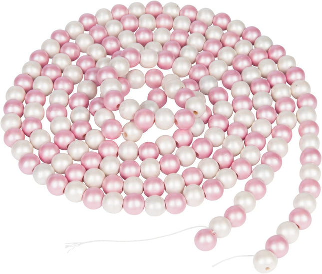 One Holiday Way 9-Foot Elegant Metallic Light Pink & White Wood Bead Garland Christmas Tree Decoration - Decorative Vintage Style Wooden Beads - Everyday Rustic Chic Country Xmas Farmhouse Home Decor
