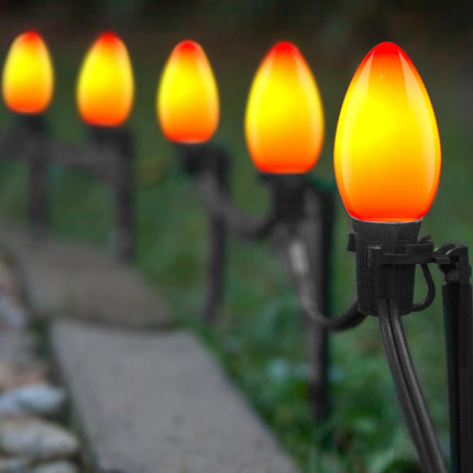 C7 25 Pack Orange LED Light Bulbs, Ceramic C7 Light Bulbs for Christmas Halloween Lighting, Outdoor C7 String Lights, C7/E12 Candelabra Base, 0.6 Watt