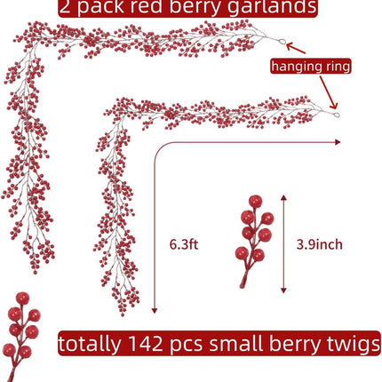 SHACOS Artificial Red Berry Garlands Set of 2 Christmas Garland Burgundy Red Berries Garland Holiday Winter Xmas Decoration Indoor Outdoor